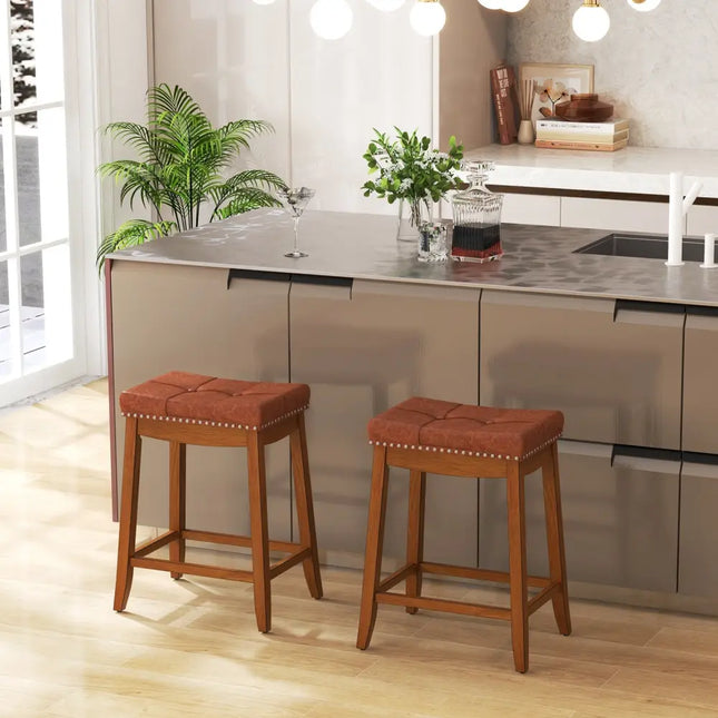 25/29 Inch Set of 2 Upholstered PU Leather Bar Stools with Saddle Seat-25 inches Costway