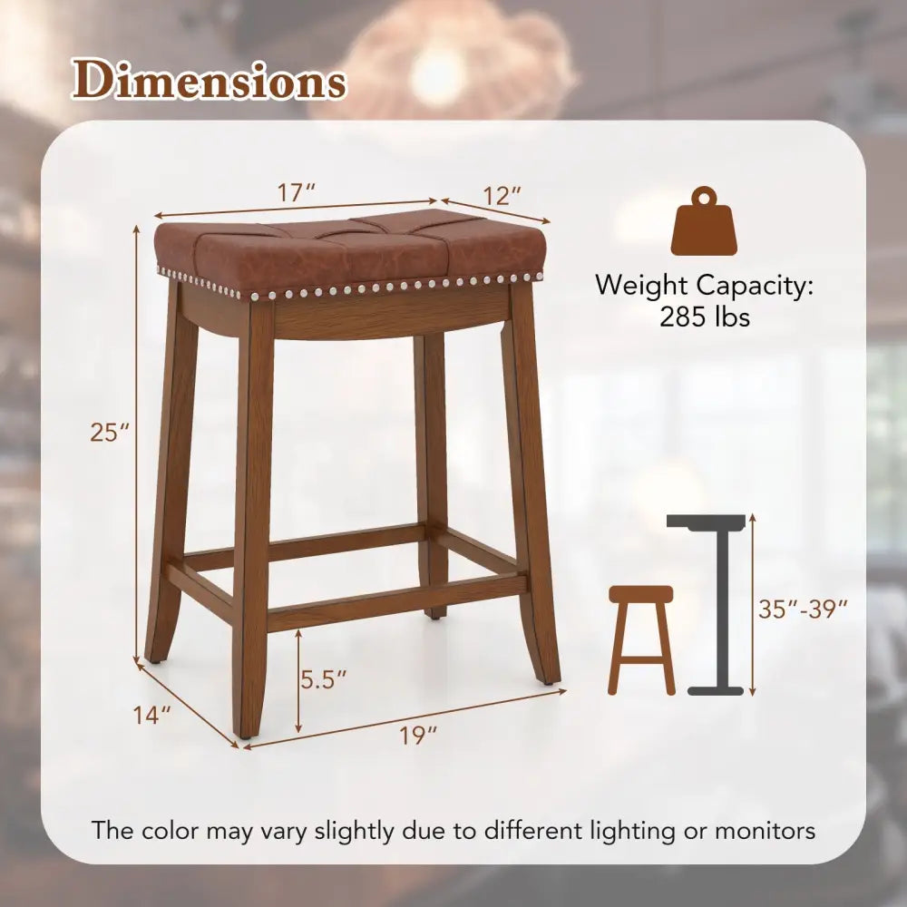 25/29 Inch Set of 2 Upholstered PU Leather Bar Stools with Saddle Seat-25 inches Costway