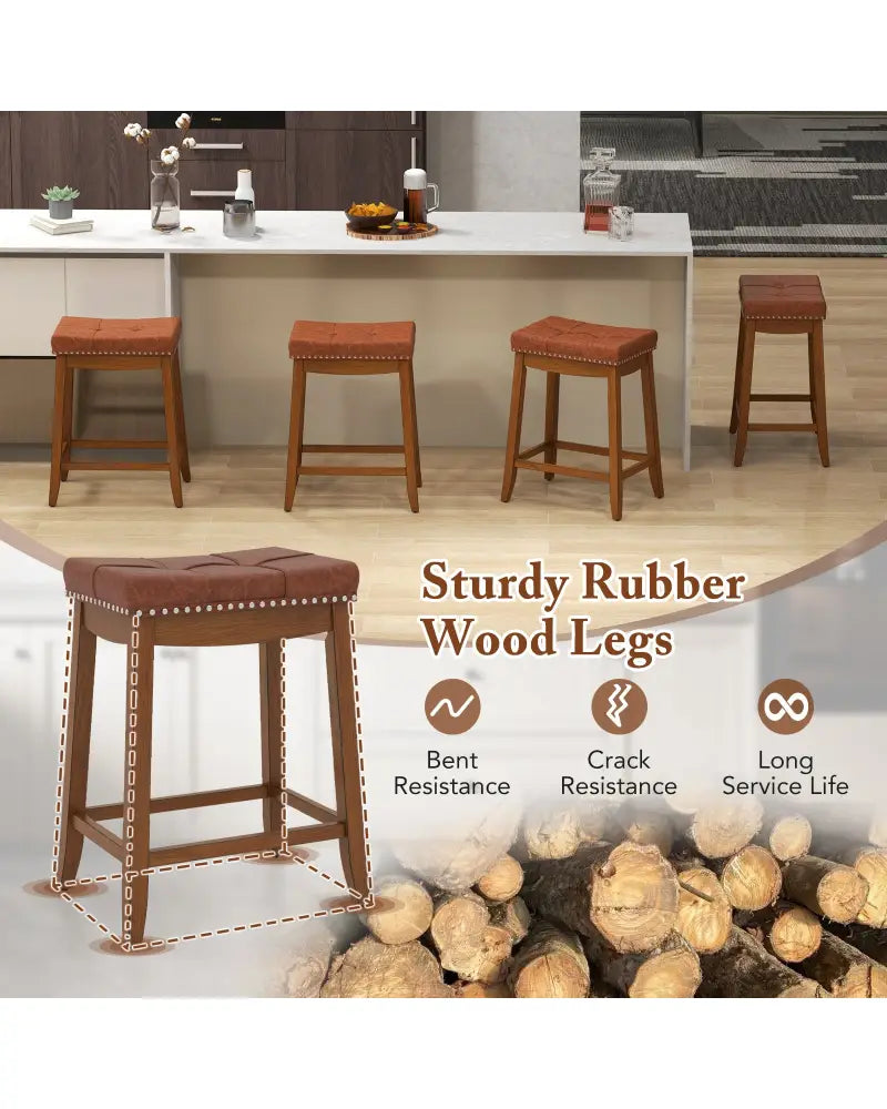 25/29 Inch Set of 2 Upholstered PU Leather Bar Stools with Saddle Seat-25 inches - Brown - Bar Stools