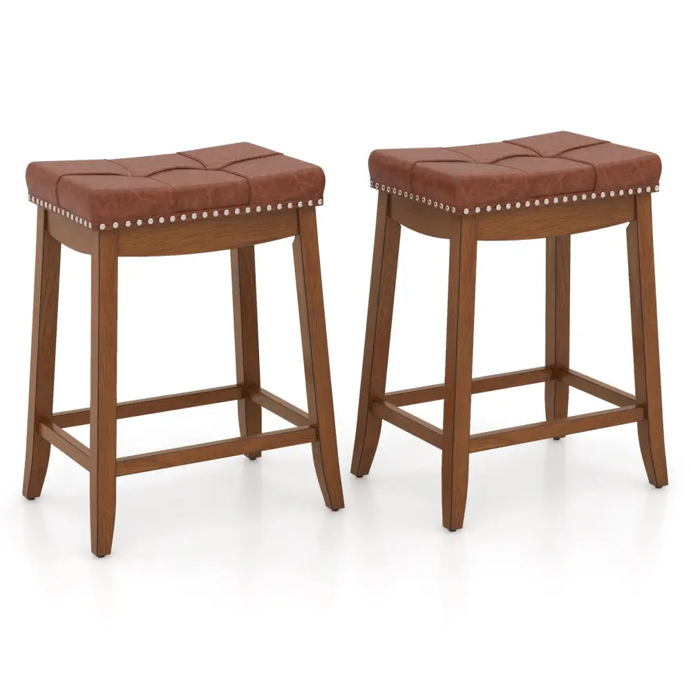 25/29 Inch Set of 2 Upholstered PU Leather Bar Stools with Saddle Seat-25 inches Costway