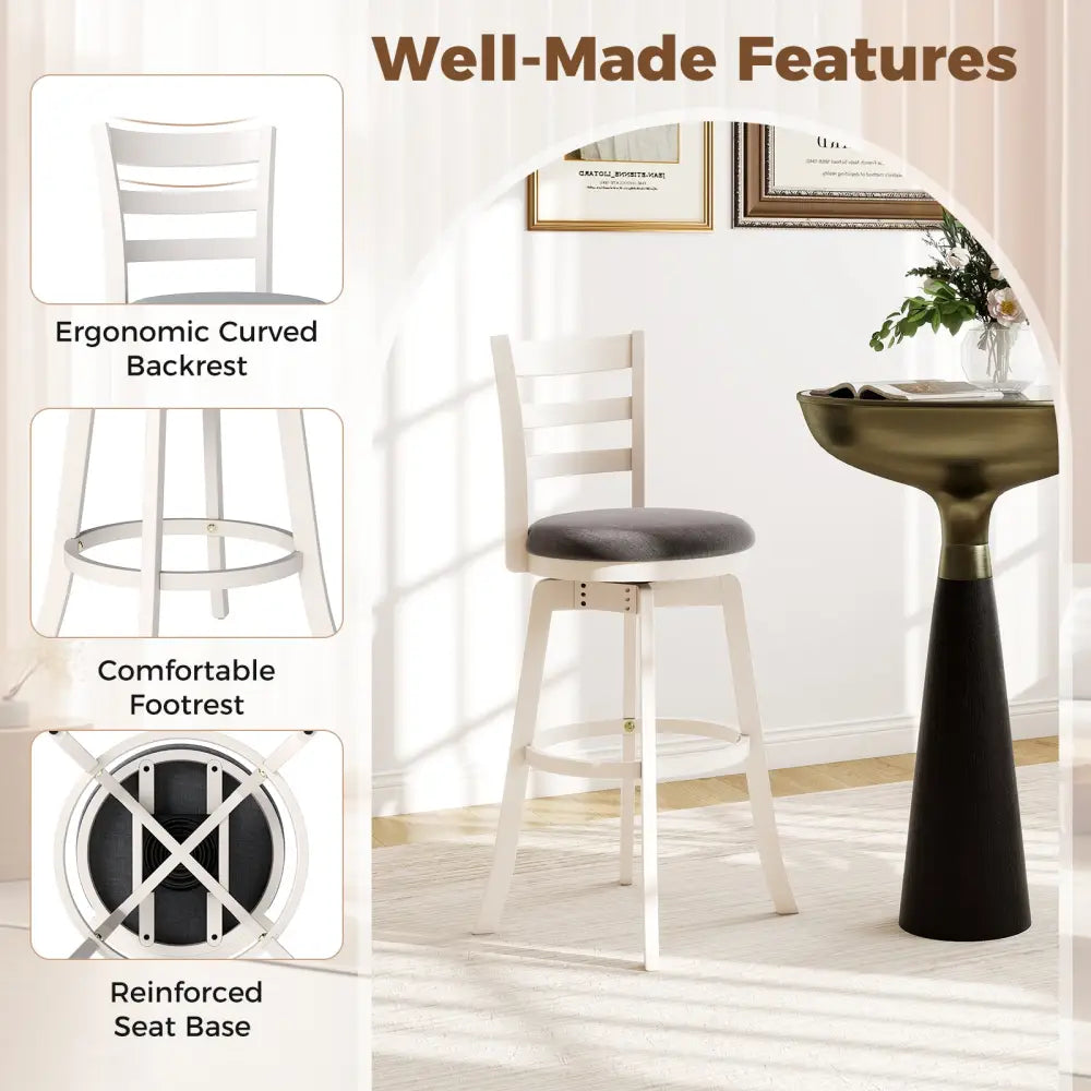 25"/30.5" Swivel Barstools Set of 2  360° Rotating Bar/Counter Height Chairs with Upholstered Seat-30.5 Inch Costway