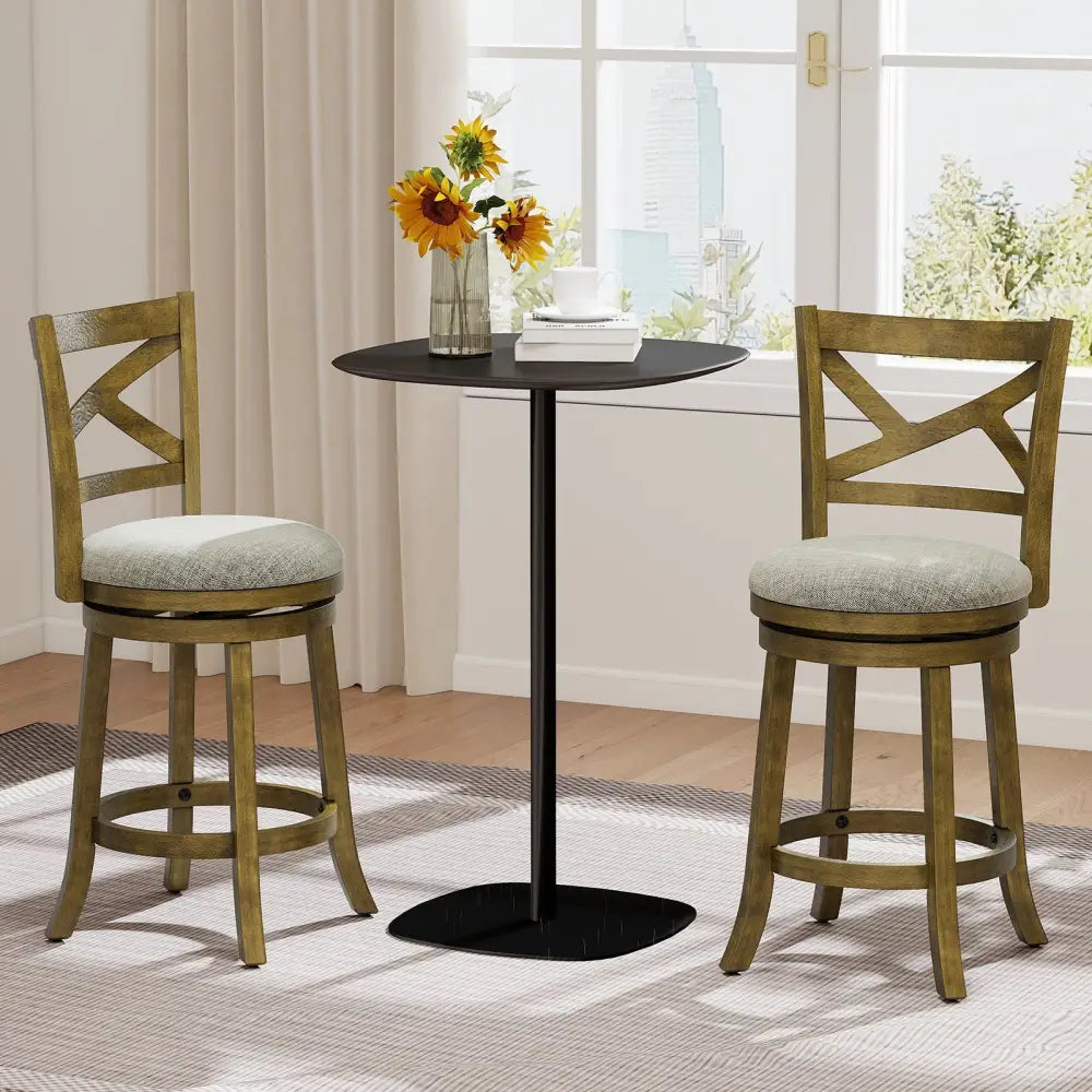 25/30 Inch Swivel Bar Stools Set of 2 with Backrests and Wood Frame-25 inches Costway