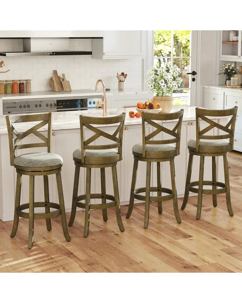 25/30 Inch Swivel Bar Stools Set of 2 with Backrests and Wood Frame-30 inches - Gray - Bar Stools
