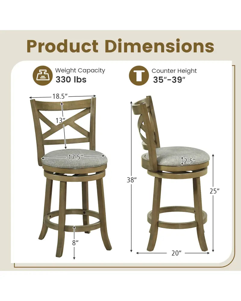 25/30 Inch Swivel Bar Stools Set of 2 with Backrests and Wood Frame-25 inches - Gray - Bar Stools