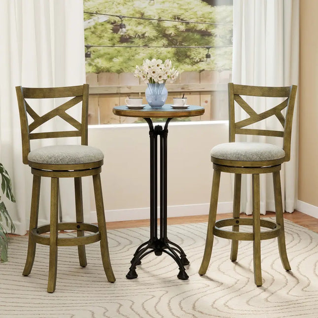 25/30 Inch Swivel Bar Stools Set of 2 with Backrests and Wood Frame-30 inches Costway