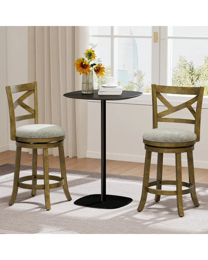 25/30 Inch Swivel Bar Stools Set of 2 with Backrests and Wood Frame-25 inches - Gray - Bar Stools