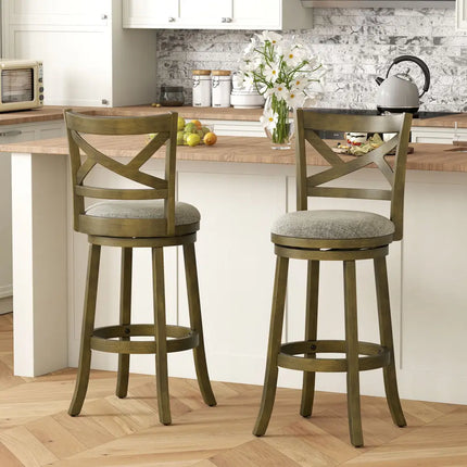 25/30 Inch Swivel Bar Stools Set of 2 with Backrests and Wood Frame-30 inches Costway