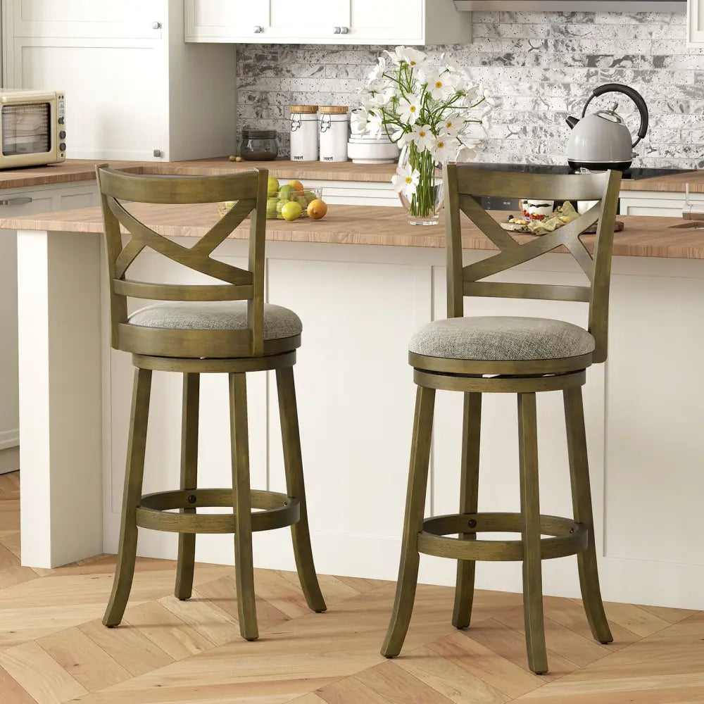 25/30 Inch Swivel Bar Stools Set of 2 with Backrests and Wood Frame-30 inches Costway