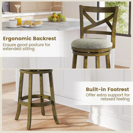 25/30 Inch Swivel Bar Stools Set of 2 with Backrests and Wood Frame-30 inches Costway