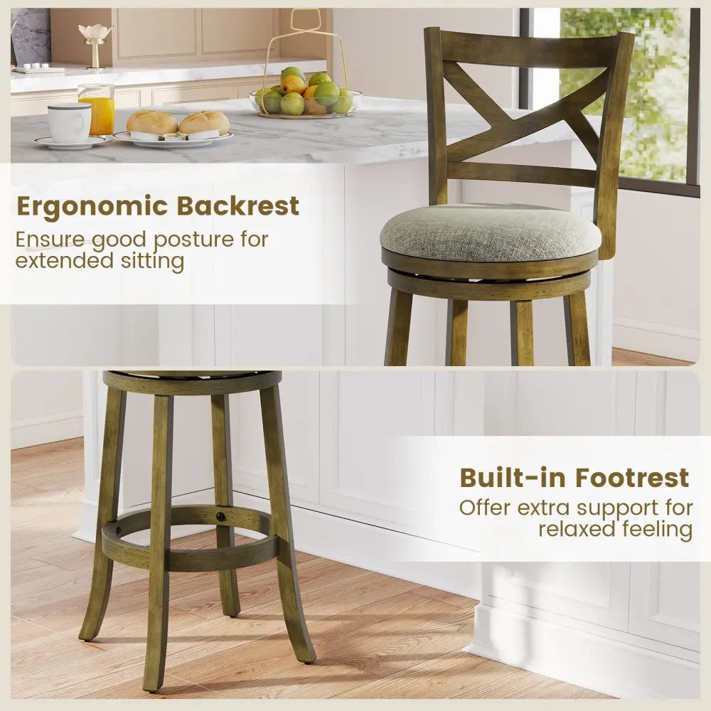 25/30 Inch Swivel Bar Stools Set of 2 with Backrests and Wood Frame-30 inches Costway