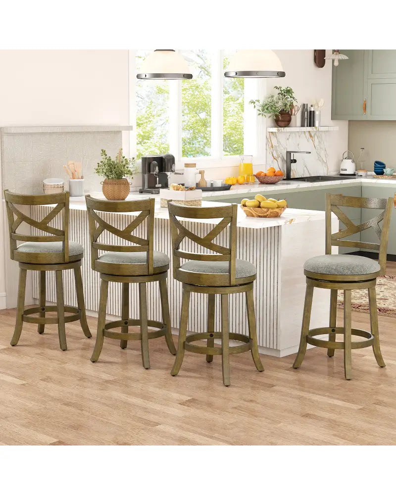 25/30 Inch Swivel Bar Stools Set of 2 with Backrests and Wood Frame-25 inches - Gray - Bar Stools