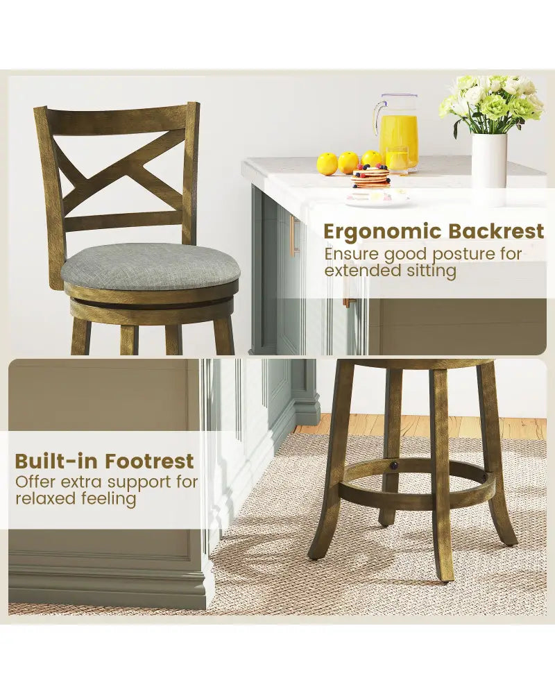 25/30 Inch Swivel Bar Stools Set of 2 with Backrests and Wood Frame-25 inches - Gray - Bar Stools