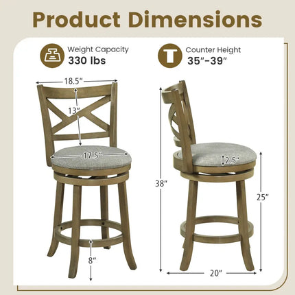 25/30 Inch Swivel Bar Stools Set of 2 with Backrests and Wood Frame-25 inches Costway