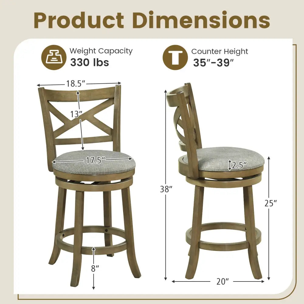 25/30 Inch Swivel Bar Stools Set of 2 with Backrests and Wood Frame-25 inches Costway