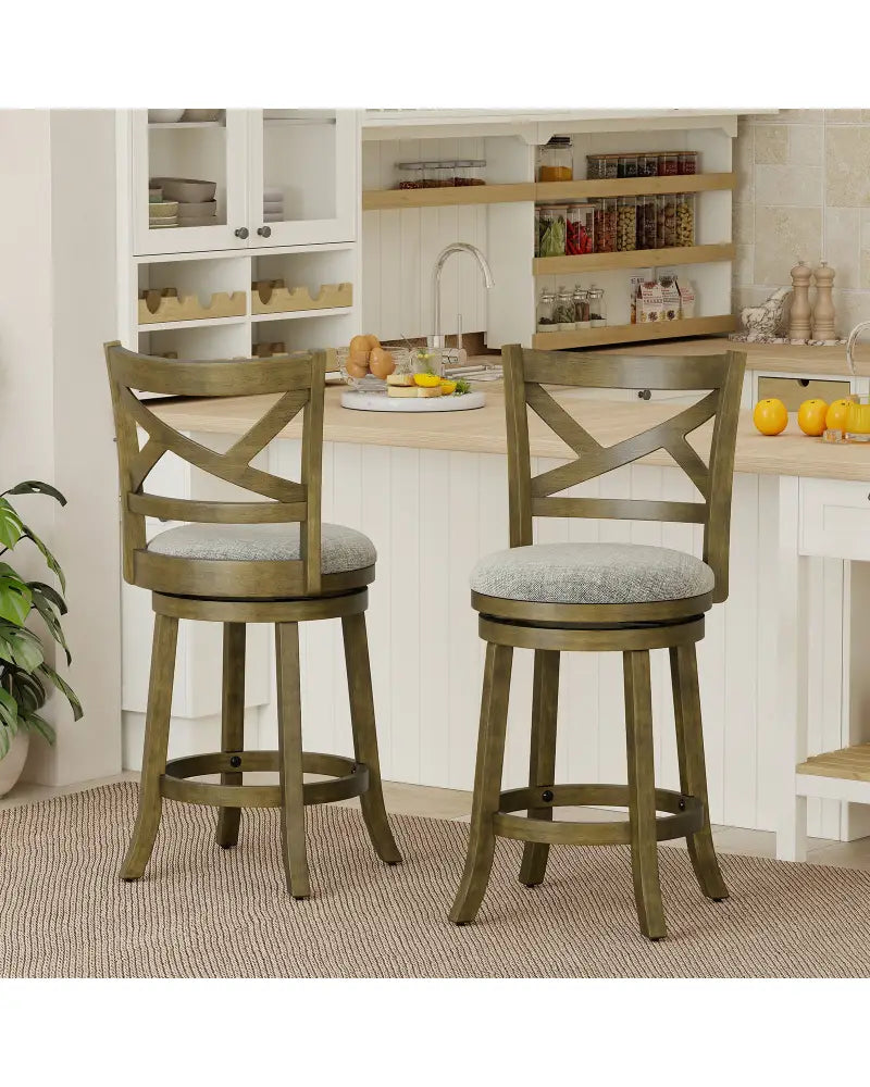 25/30 Inch Swivel Bar Stools Set of 2 with Backrests and Wood Frame-25 inches - Gray - Bar Stools