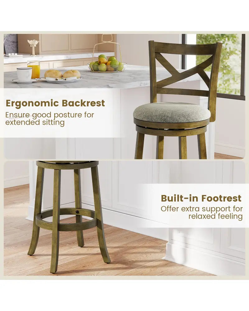 25/30 Inch Swivel Bar Stools Set of 2 with Backrests and Wood Frame-30 inches - Gray - Bar Stools