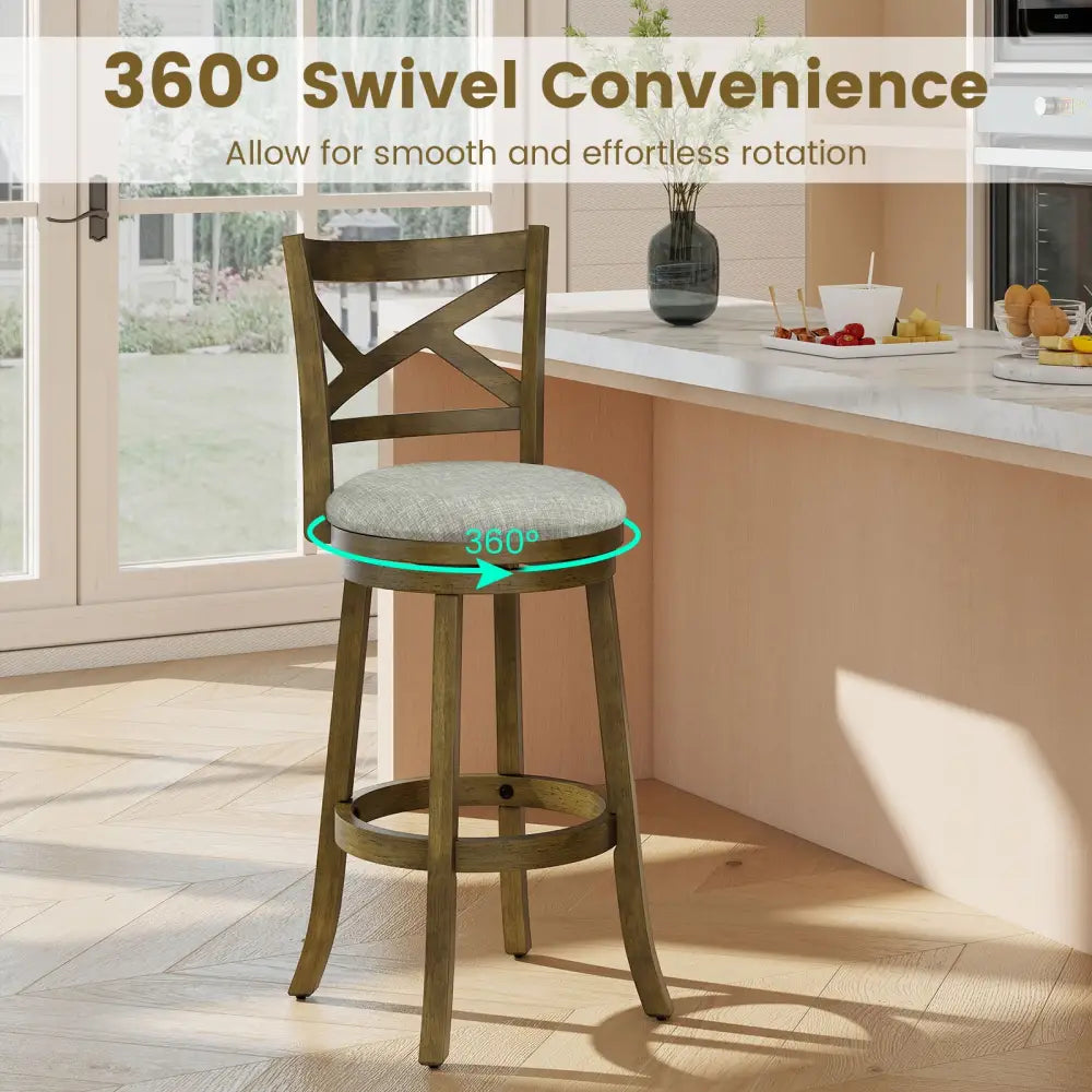 25/30 Inch Swivel Bar Stools Set of 2 with Backrests and Wood Frame-30 inches Costway