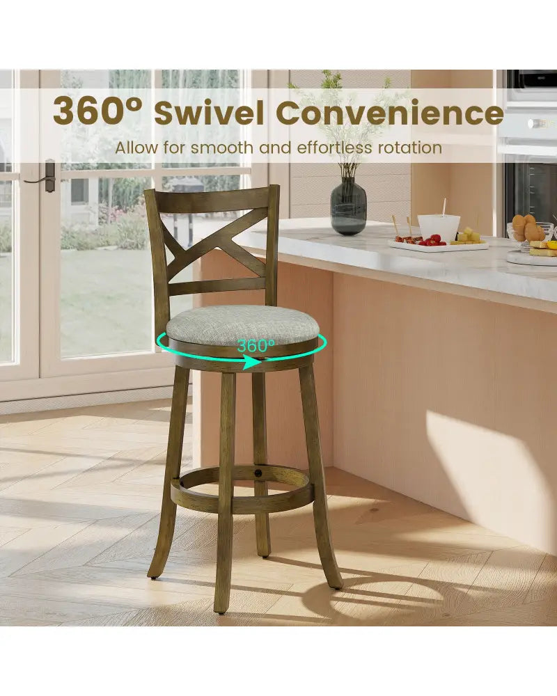 25/30 Inch Swivel Bar Stools Set of 2 with Backrests and Wood Frame-30 inches - Gray - Bar Stools