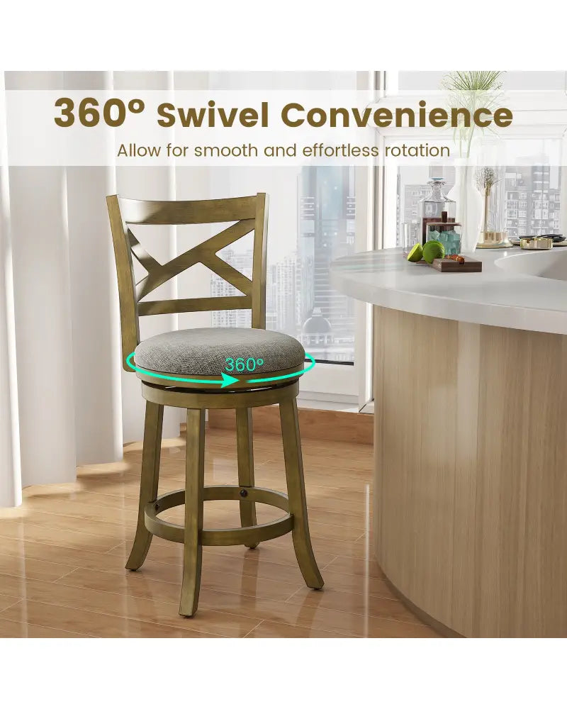 25/30 Inch Swivel Bar Stools Set of 2 with Backrests and Wood Frame-25 inches - Gray - Bar Stools
