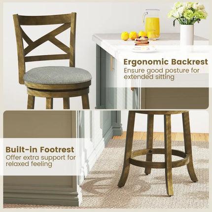 25/30 Inch Swivel Bar Stools Set of 2 with Backrests and Wood Frame-25 inches Costway