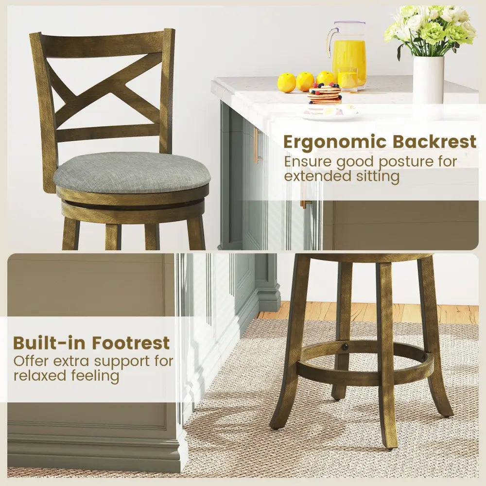 25/30 Inch Swivel Bar Stools Set of 2 with Backrests and Wood Frame-25 inches Costway