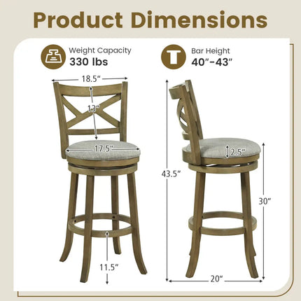 25/30 Inch Swivel Bar Stools Set of 2 with Backrests and Wood Frame-30 inches Costway
