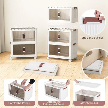 25.5/60 Gal 3-Tier Stackable Storage Boxes Bins with Magnetic Doors and Lockable Casters-S Costway