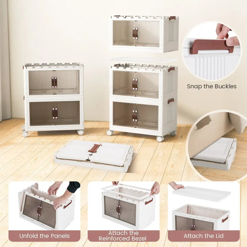 25.5/60 Gal 3-Tier Stackable Storage Boxes Bins with Magnetic Doors and Lockable Casters-S Costway