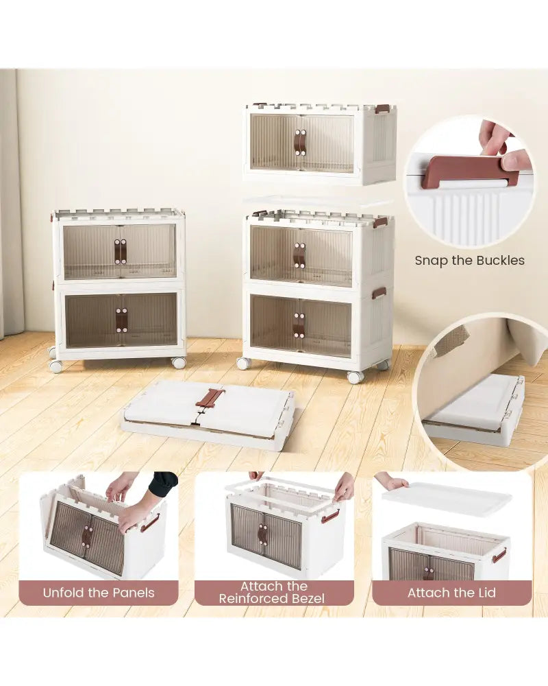 25.5/60 Gal 3-Tier Stackable Storage Boxes Bins with Magnetic Doors and Lockable Casters-S - White - Cabinets & Chests