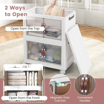 25.5/60 Gal 3-Tier Stackable Storage Boxes Bins with Magnetic Doors and Lockable Casters-M Costway