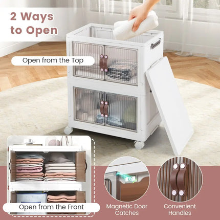25.5/60 Gal 3-Tier Stackable Storage Boxes Bins with Magnetic Doors and Lockable Casters-S Costway