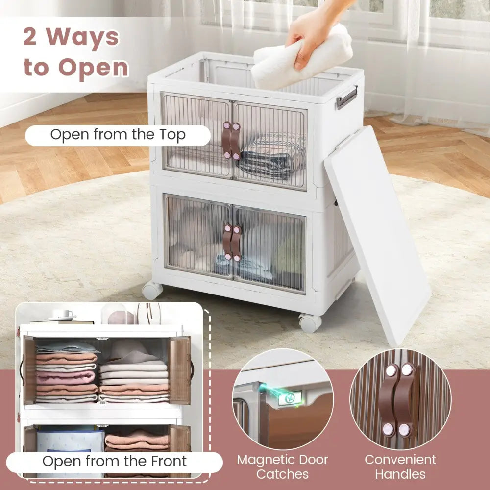 25.5/60 Gal 3-Tier Stackable Storage Boxes Bins with Magnetic Doors and Lockable Casters-S Costway