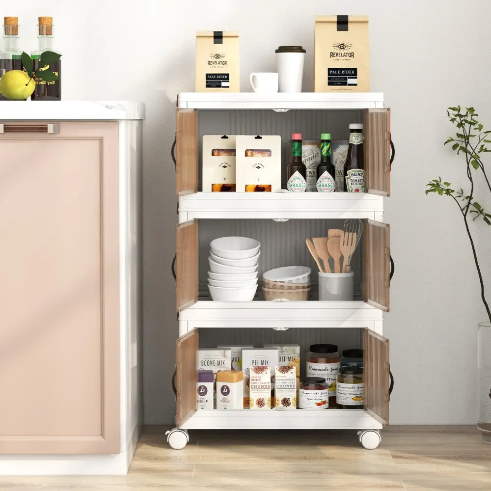 25.5/60 Gal 3-Tier Stackable Storage Boxes Bins with Magnetic Doors and Lockable Casters-S Costway
