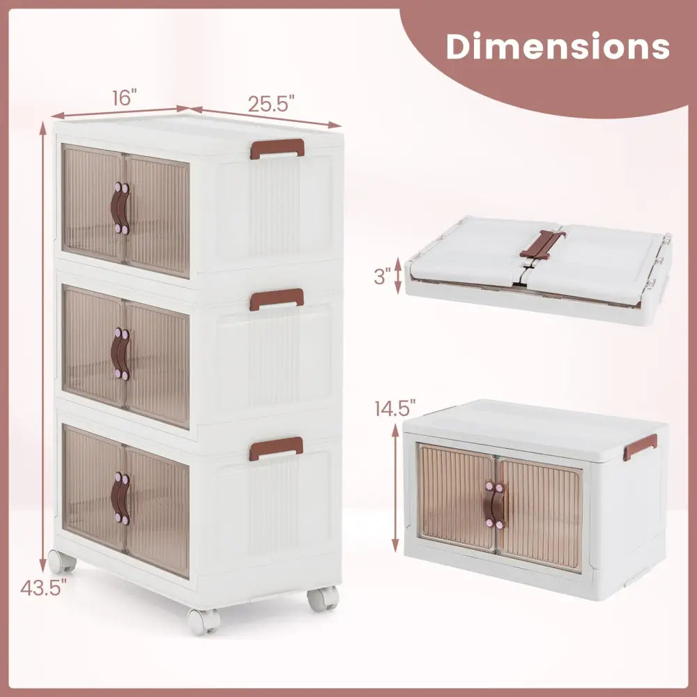25.5/60 Gal 3-Tier Stackable Storage Boxes Bins with Magnetic Doors and Lockable Casters-M - Cabinets & Chests