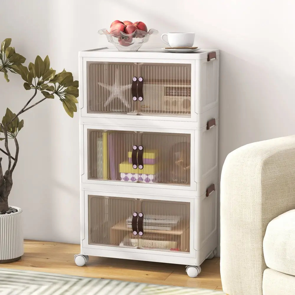 25.5/60 Gal 3-Tier Stackable Storage Boxes Bins with Magnetic Doors and Lockable Casters-S Costway