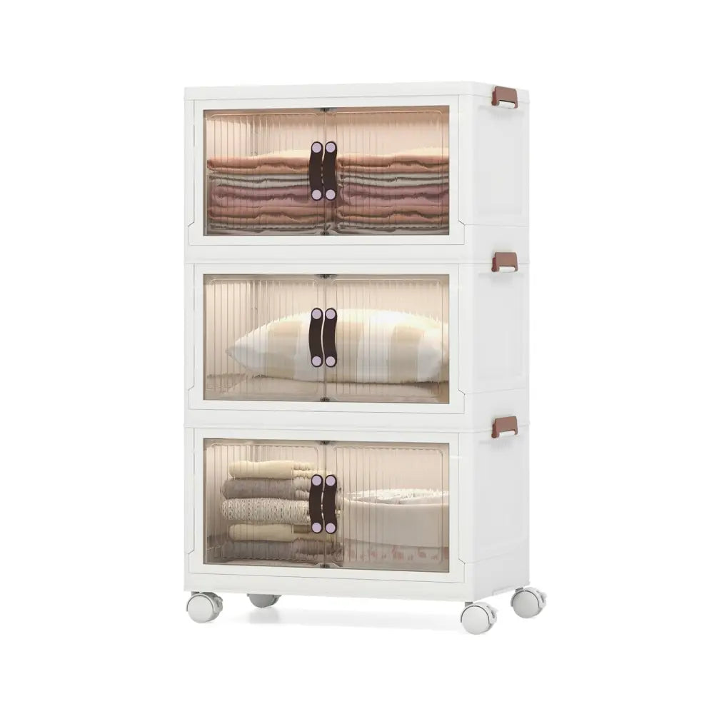 25.5/60 Gal 3-Tier Stackable Storage Boxes Bins with Magnetic Doors and Lockable Casters-S Costway