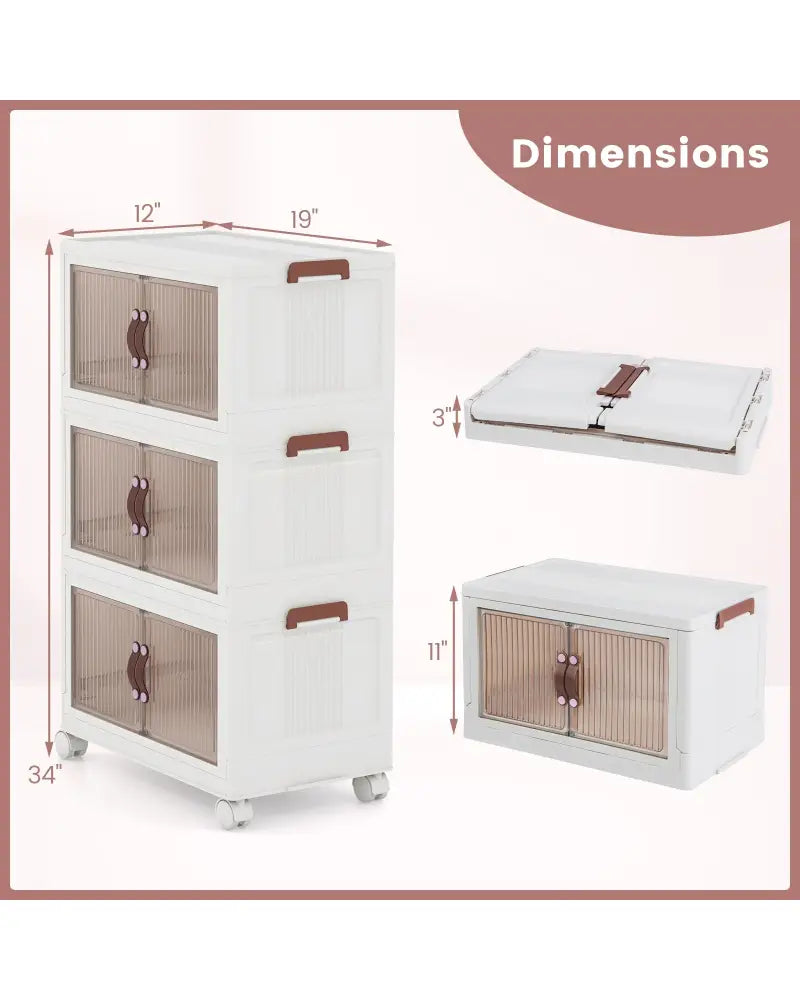 25.5/60 Gal 3-Tier Stackable Storage Boxes Bins with Magnetic Doors and Lockable Casters-S - White - Cabinets & Chests