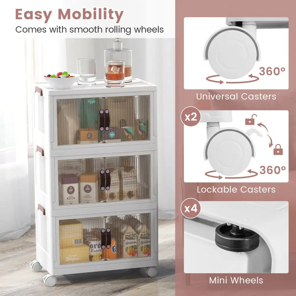 25.5/60 Gal 3-Tier Stackable Storage Boxes Bins with Magnetic Doors and Lockable Casters-S Costway
