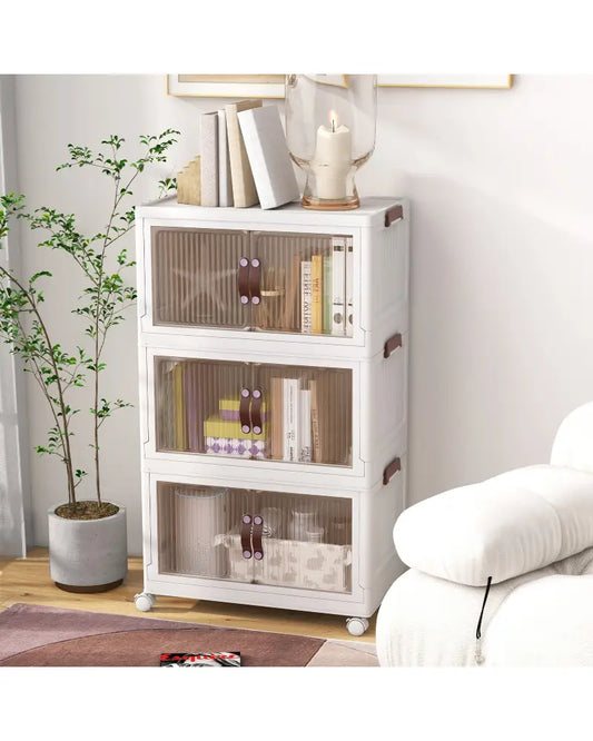 25.5/60 Gal 3-Tier Stackable Storage Boxes Bins with Magnetic Doors and Lockable Casters-M - Cabinets & Chests