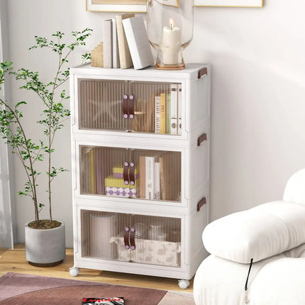 25.5/60 Gal 3-Tier Stackable Storage Boxes Bins with Magnetic Doors and Lockable Casters-M Costway
