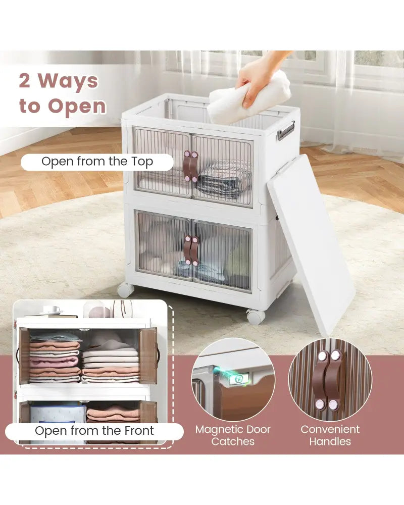 25.5/60 Gal 3-Tier Stackable Storage Boxes Bins with Magnetic Doors and Lockable Casters-S - White - Cabinets & Chests