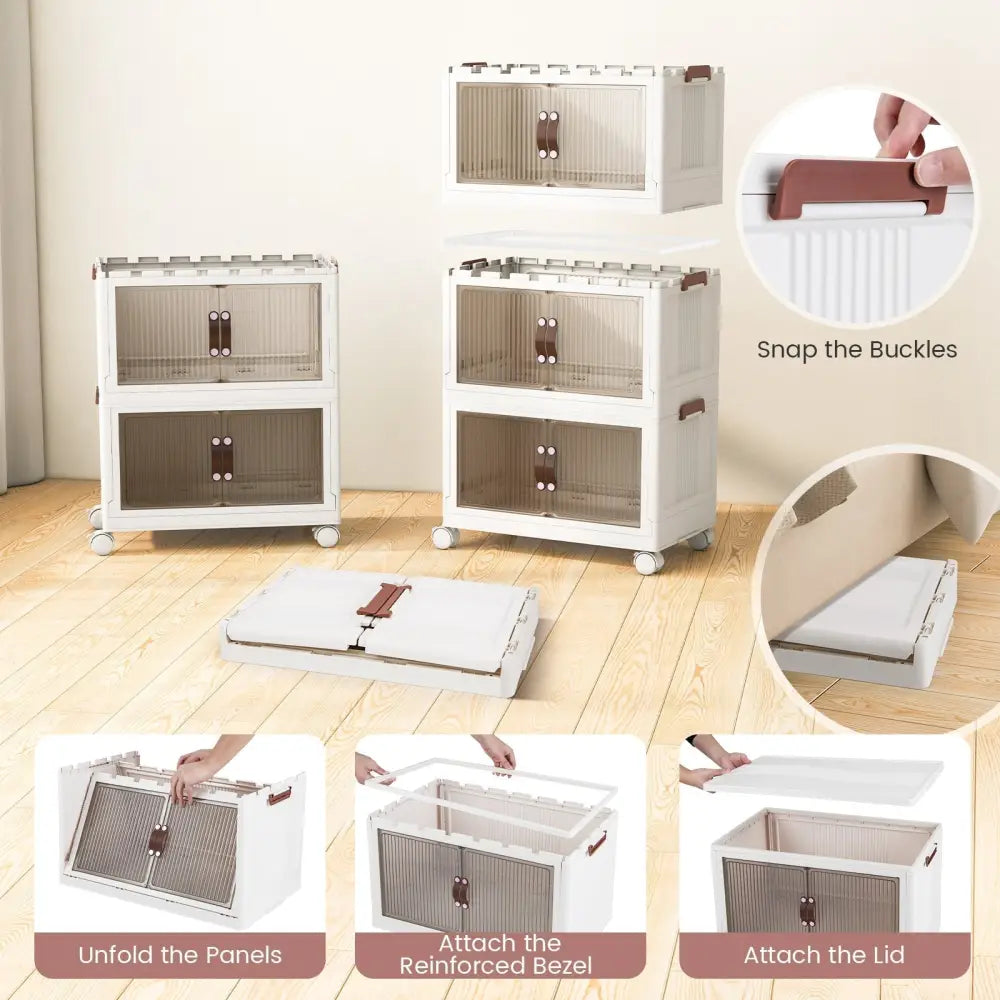 25.5/60 Gal 3-Tier Stackable Storage Boxes Bins with Magnetic Doors and Lockable Casters-M Costway