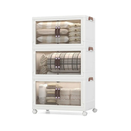 25.5/60 Gal 3-Tier Stackable Storage Boxes Bins with Magnetic Doors and Lockable Casters-M Costway