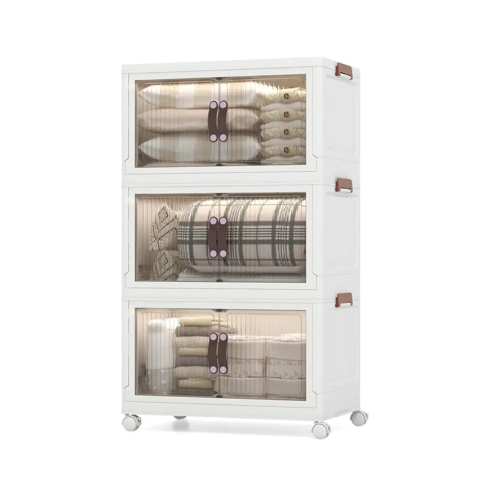 25.5/60 Gal 3-Tier Stackable Storage Boxes Bins with Magnetic Doors and Lockable Casters-M Costway
