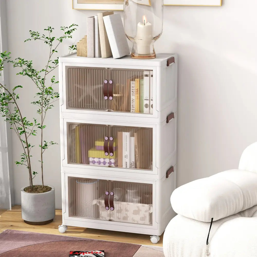 25.5/60 Gal 3-Tier Stackable Storage Boxes Bins with Magnetic Doors and Lockable Casters-M - Cabinets & Chests