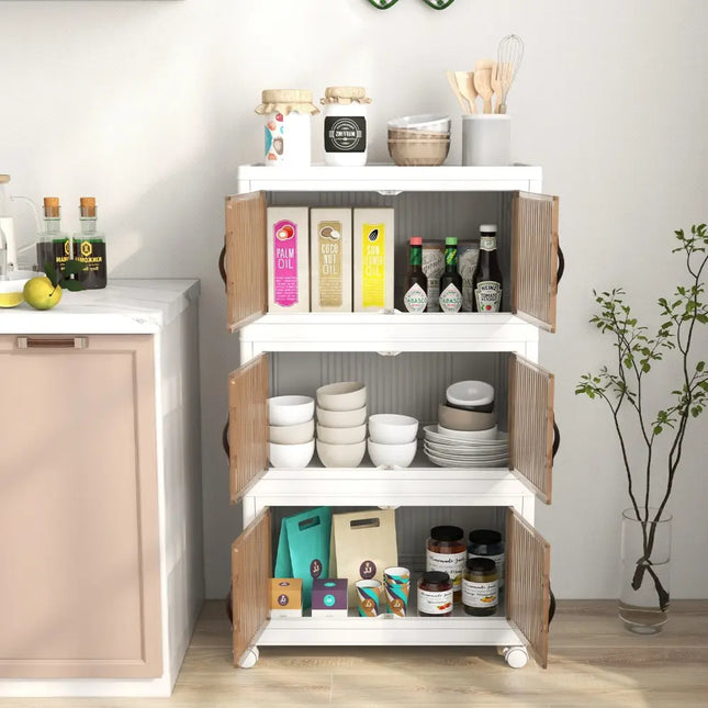25.5/60 Gal 3-Tier Stackable Storage Boxes Bins with Magnetic Doors and Lockable Casters-M Costway
