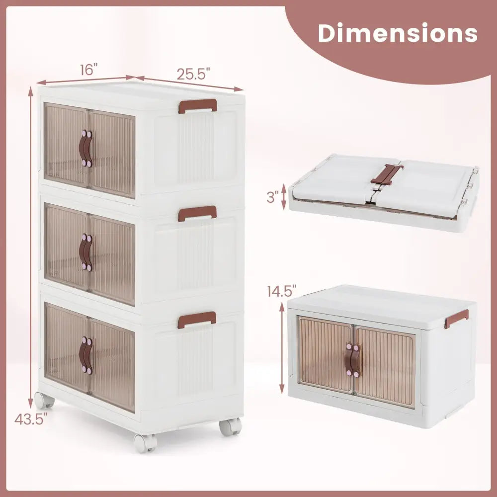 25.5/60 Gal 3-Tier Stackable Storage Boxes Bins with Magnetic Doors and Lockable Casters-M Costway