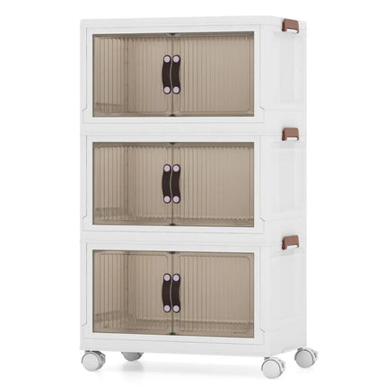 25.5/60 Gal 3-Tier Stackable Storage Boxes Bins with Magnetic Doors and Lockable Casters-S Costway