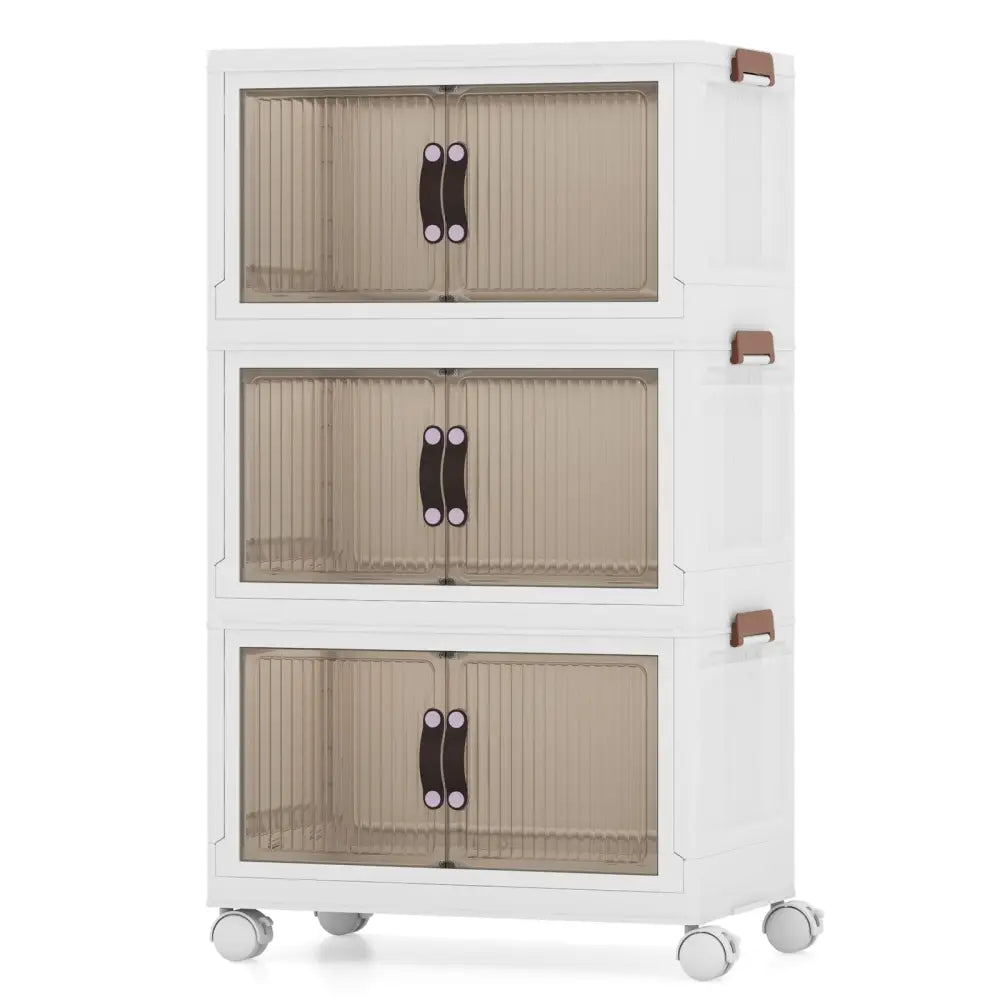 25.5/60 Gal 3-Tier Stackable Storage Boxes Bins with Magnetic Doors and Lockable Casters-S Costway
