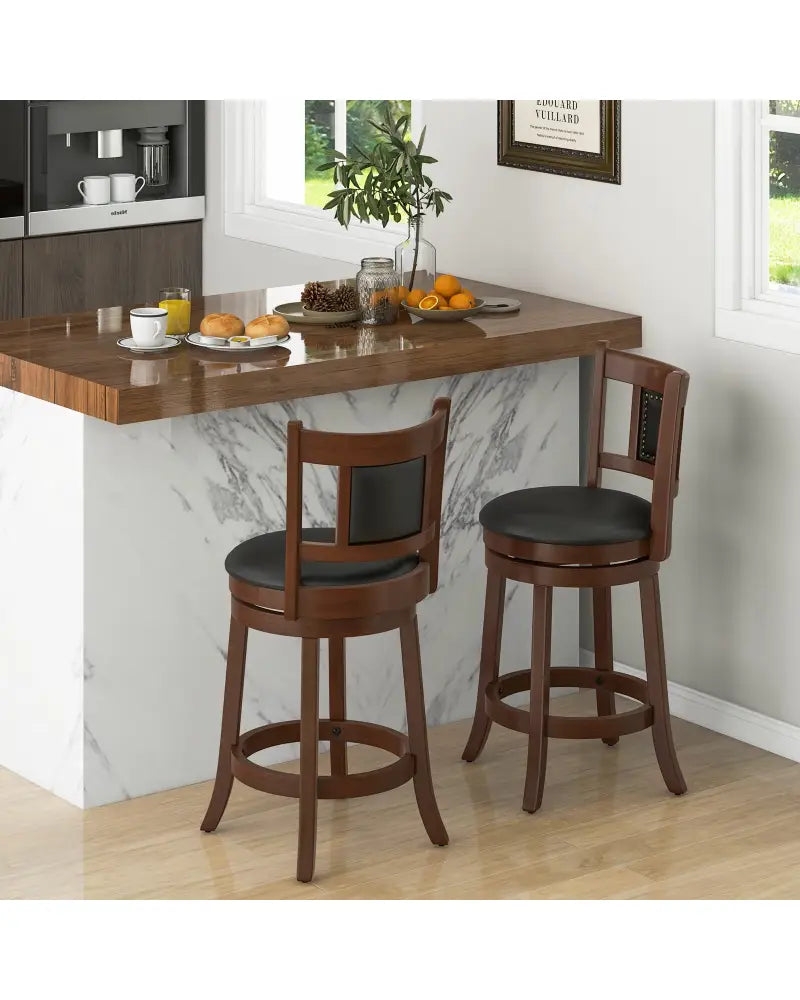 25.5 Inch/30.5 Inch Upholstered Bar Stools Set of 2 with Curved Backrest and Footrest-25.5 inches - Rustic Brown - Bar